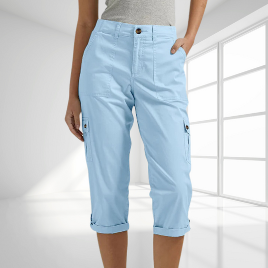 Daria™ - Enfärgade Avslappnade Cargocapribyxor Med Flera Fickor