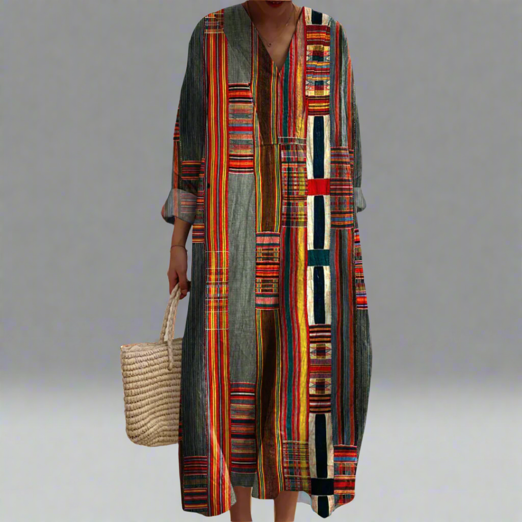 Marianne™ | Geometriskt Randigt Boho-Maxiklänning
