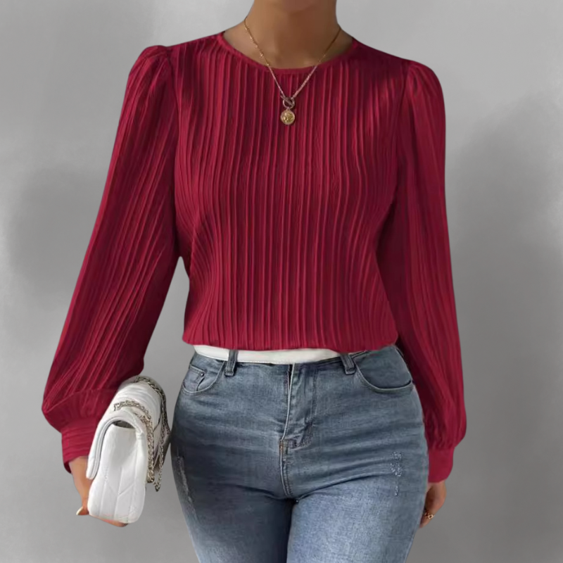 Elevelle™ - Elegant Plisserad Blus med Långa Ärmar