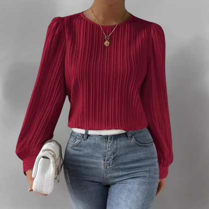 Elevelle™ - Elegant Plisserad Blus med Långa Ärmar