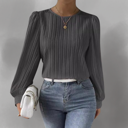 Elevelle™ - Elegant Plisserad Blus med Långa Ärmar