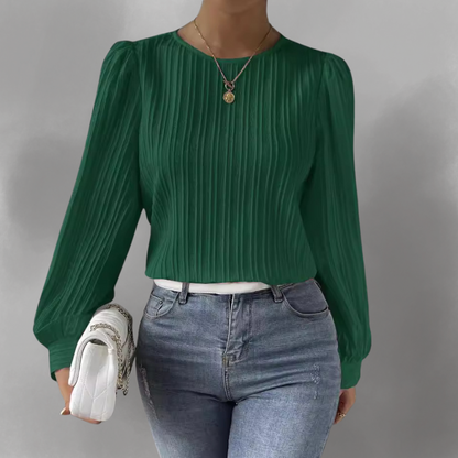 Elevelle™ - Elegant Plisserad Blus med Långa Ärmar