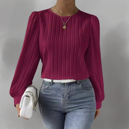 Elevelle™ - Elegant Plisserad Blus med Långa Ärmar