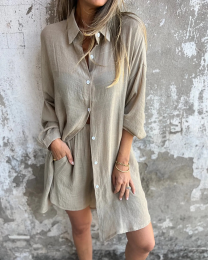 Magdalena™ - Avslappnad Chic Skjorta & Shorts Set