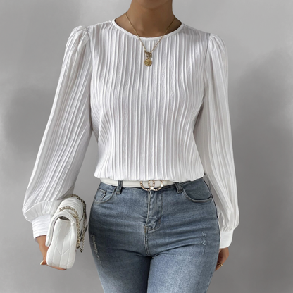 Elevelle™ - Elegant Plisserad Blus med Långa Ärmar
