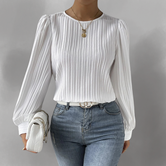 Elevelle™ - Elegant Plisserad Blus med Långa Ärmar
