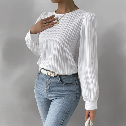 Elevelle™ - Elegant Plisserad Blus med Långa Ärmar