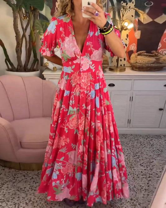 Katerina™ – Bekväm Blommig Klänning med Fickor