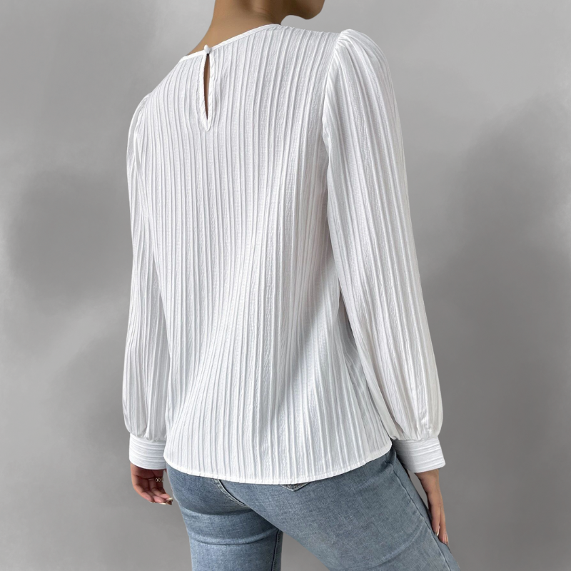 Elevelle™ - Elegant Plisserad Blus med Långa Ärmar