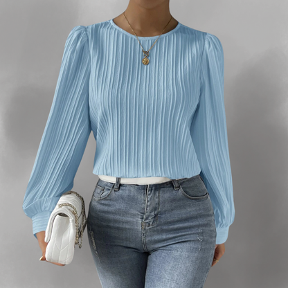 Elevelle™ - Elegant Plisserad Blus med Långa Ärmar