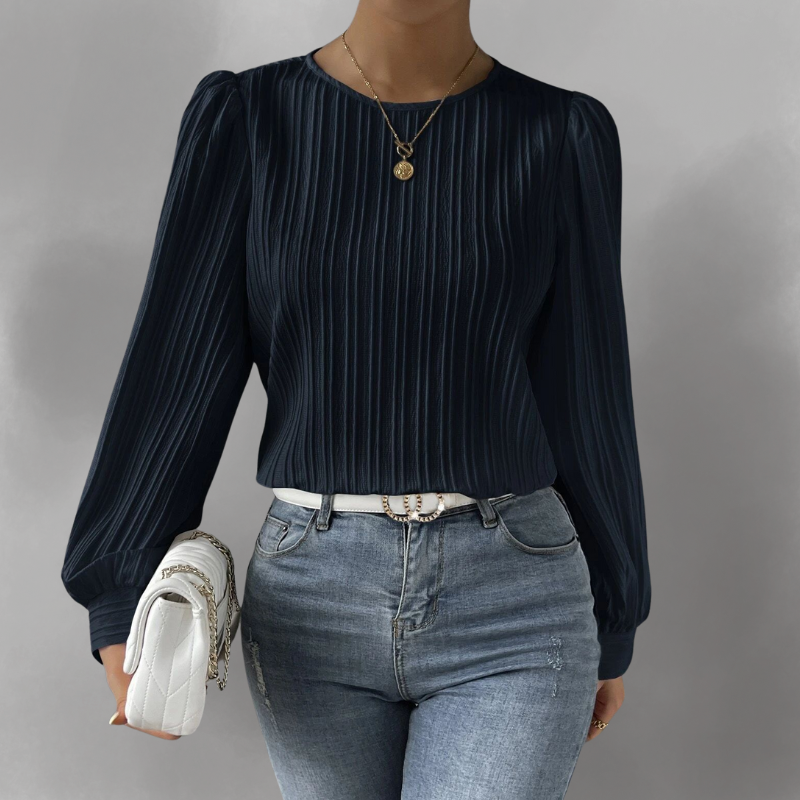 Elevelle™ - Elegant Plisserad Blus med Långa Ärmar