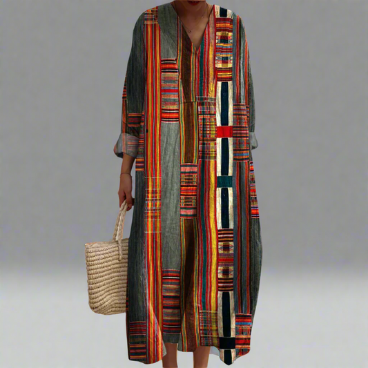 Marianne™ | Geometriskt Randigt Boho-Maxiklänning