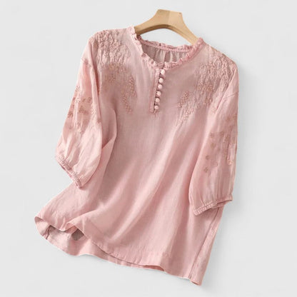 Florique™ - Luftig Blus med Broderad Axel Design