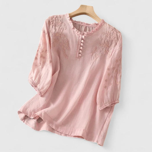 Florique™ - Luftig Blus med Broderad Axel Design