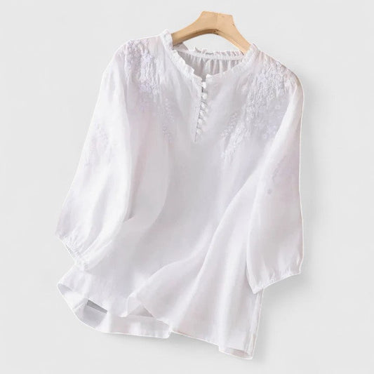 Florique™ - Luftig Blus med Broderad Axel Design