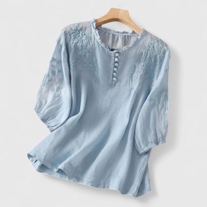 Florique™ - Luftig Blus med Broderad Axel Design