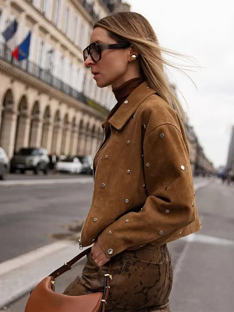 ANNA - LÄDER SUEDE BIKER JACKA