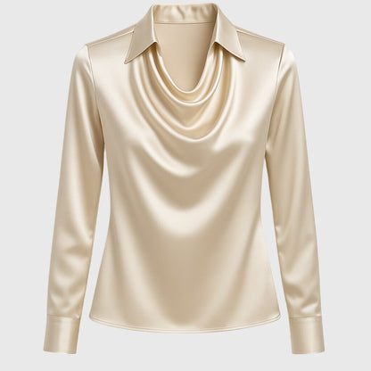 Gleura™ - Blus med Lyxig Glans och Plisserad Halsringning
