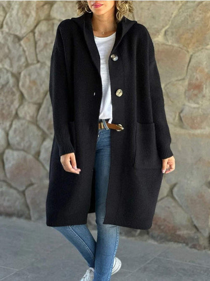 VENA - KRÄMFÄRGAD STICKAD KAPPA MED HUV